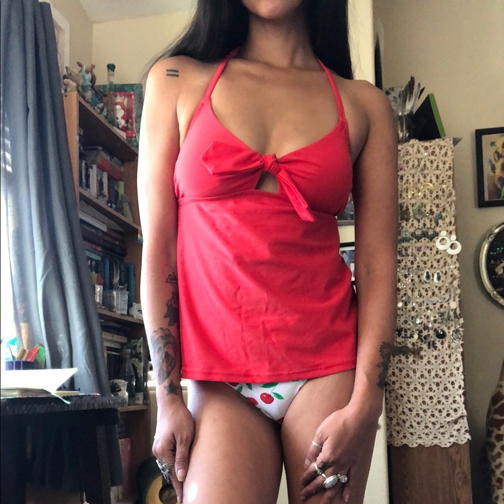 Red Halter Tankini Top Swim Top